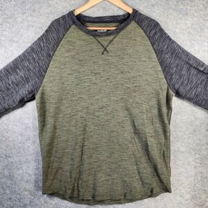 CSG Men XL Thermal Shirt Raglan Long Sleeve Color Block Green Grey Waffle Grunge
